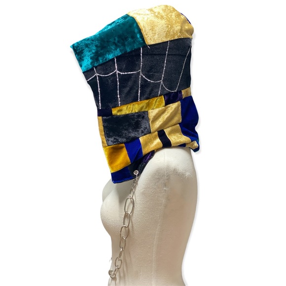 Handmade Patchwork Rave Festival Hood With Chain - Picture 3 of 10